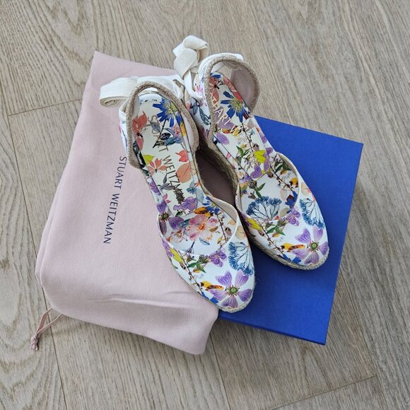 Stuart Weitzman Marguerita Floral Espadrille Wedge Sandals- Size 7 - Picture 15 of 16